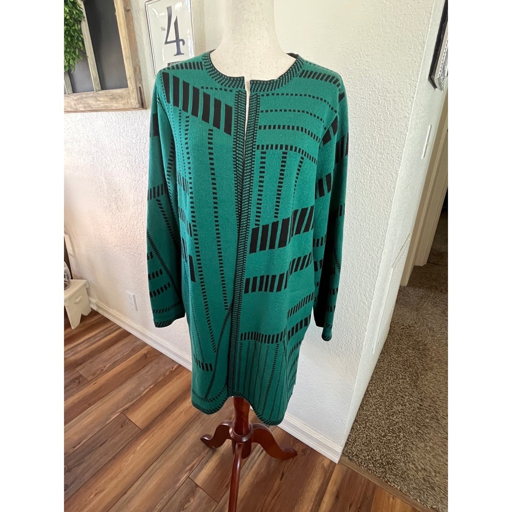 Anthony Original Sport Green Black Geometric Knit Longline Cardigan Sweater